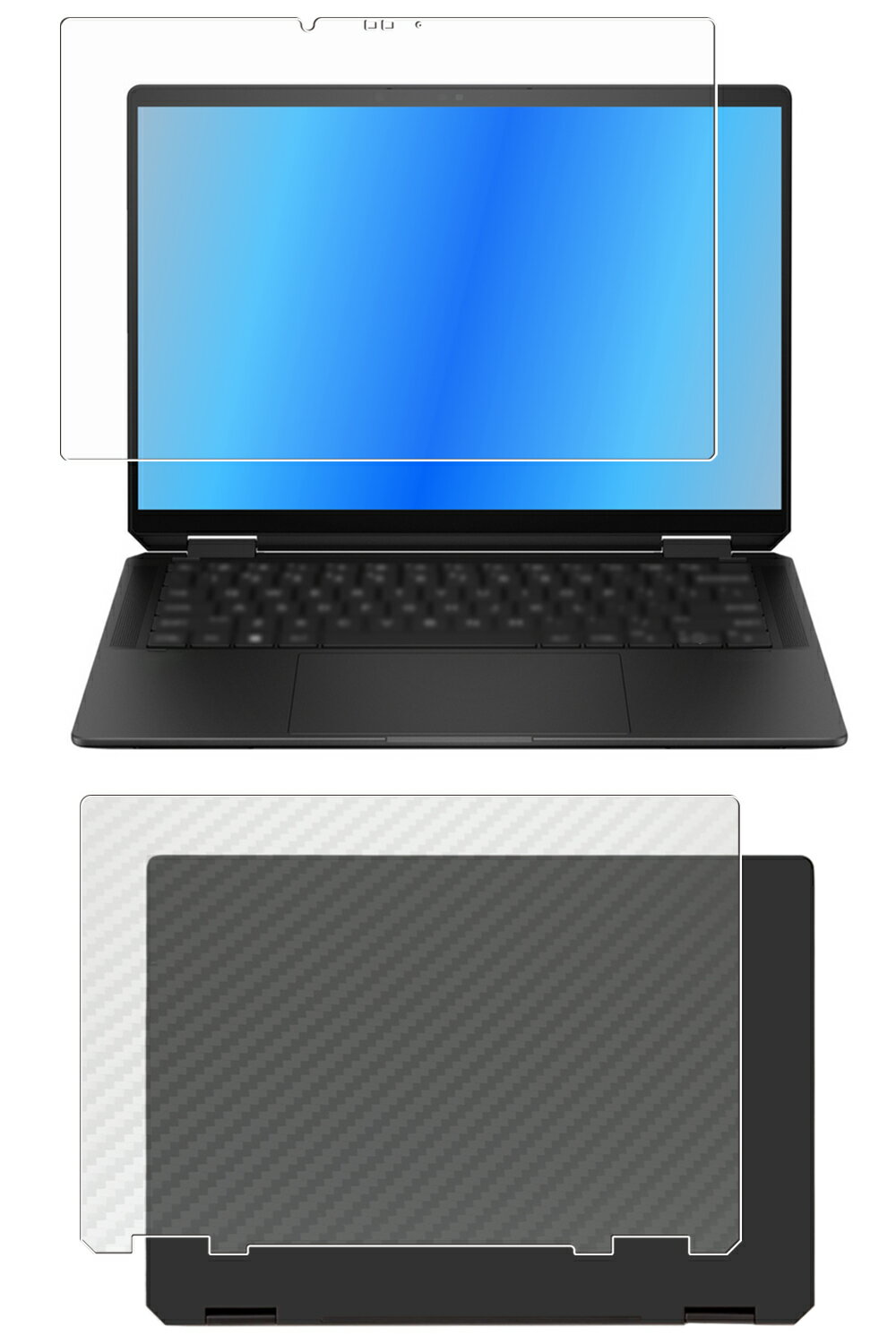 【2枚組(画面+天板)】HP Spectre x360 14-eu 14-eu0000 2024年モデル 用 [N35] 抗菌 抗ウイルス 防指紋 クリア 液晶 保護 フィルム ＋ カーボン調 天板 保護フィルム ★ エイチピー スペクトル