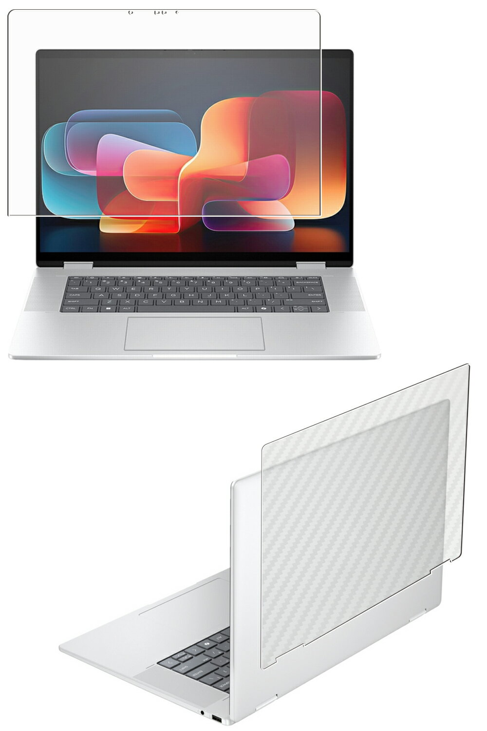 【2枚組(画面+天板)】HP Envy x360 16-ac 16-ac0000 2024年モデル 用 [400-280] 安心の5大機能 衝撃吸収 ブルーライト カット 液晶 保護 フィルム ＋ カーボン調 天板 保護フィルム 反射防止 抗菌 気泡レス ★ エンヴィ