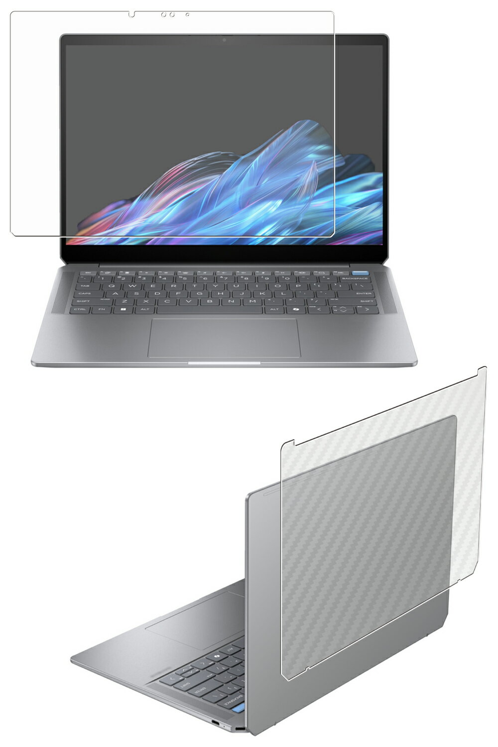 【2枚組(画面+天板)】HP OmniBook Ultra 14 14-fd 2024年モデル 用 [N30] 超撥水 すべすべタッチ 抗菌 クリア タイプ 液晶 保護 フィルム ＋ カーボン調 天板 保護フィルム ★ オムニブック ウルトラ フォーティーン