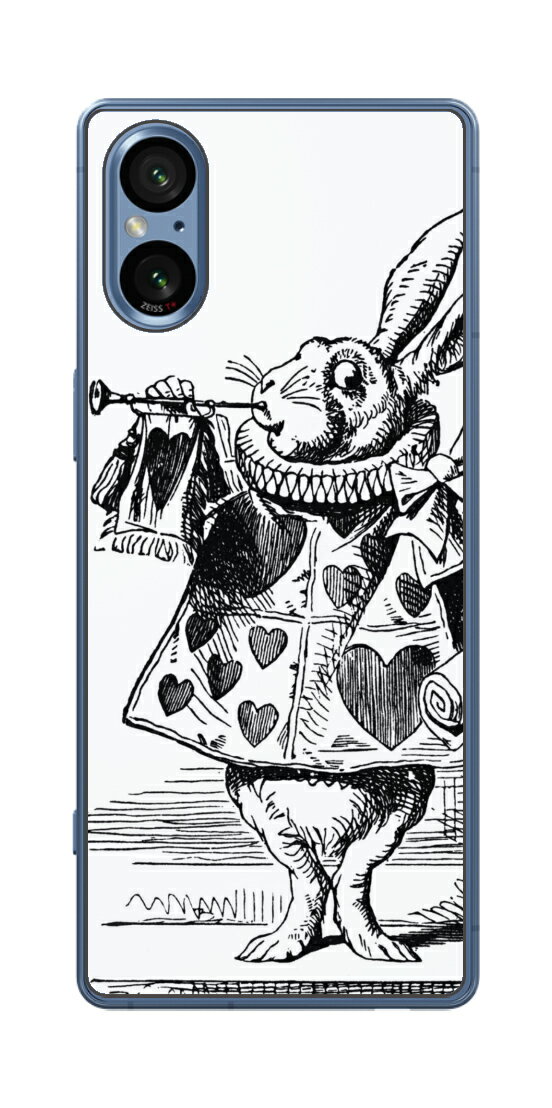 Sony Xperia 5 V用 プリント 背面 保護 フィルム 日本製 名画シリーズ ジョン・テニエル (John Tenniel) 白ウサギ(ラッパ)