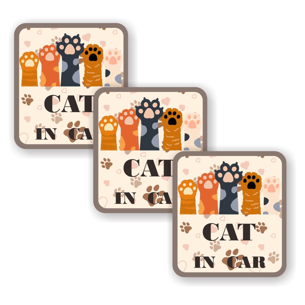 ユニークでシンプルなデザインでわかりやすい CAT IN CAR ステッカー。「猫を乗せています」と後続車に注意喚起でセーフティードライブ！信頼の抗菌 SIAA マーク認証を取得しているユポ素材を使用しています。環境にもやさしく、高白色度でプリントされた色が鮮やかに表現されます。サイズ：95mm x 105mm 厚み0.08mm・こちらの商品を使用したことによる貼り付け対象物などの故障、損傷、その他の損害につきまして、有形や無形を問わず一切責任を負いかねますので予めご了承ください。・保障の範囲は、いかなる場合でも該当取引の金額を限度とし、過去に遡っての保証を行うことはいたしません。・商品改良による仕様変更に伴い表記と実際の仕様が異なる場合がございます。