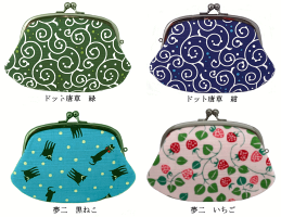 親子がま口財布日本製夢二黒猫ドット唐草,いちご