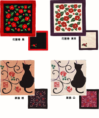 和柄リバーシブルコースター京都くろちく椿,猫,虞美人草,夢待草梅,パンダ【メール便可】