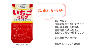 おもしろかわいい、おしゃれ靴下 くるぶし丈 いちごミルク　ソックス