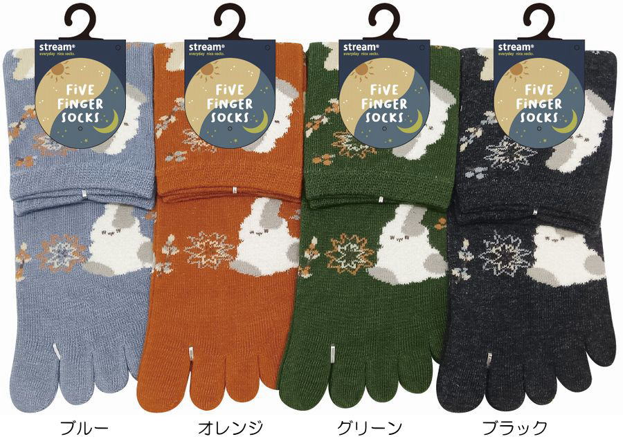Rakuten - 5本指ソックス レディース クルー丈 ウサギ総柄 部分ソフトモール かわいい5本指ソックス 洒落五本指靴下