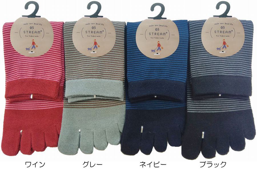 5本指ソックス レディース ロークルー丈 ピンボーダー 5本指靴下 かわいい5本指ソックス