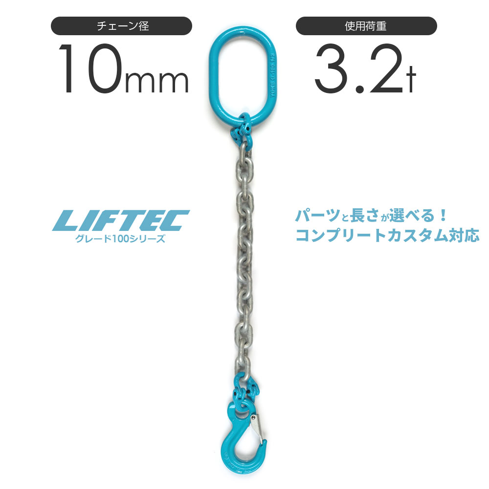 Rakuten - 1本吊りチェーンスリング 特注WEBカスタム 使用荷重:3.2t φ10mm リフテック G100チェーンスリング