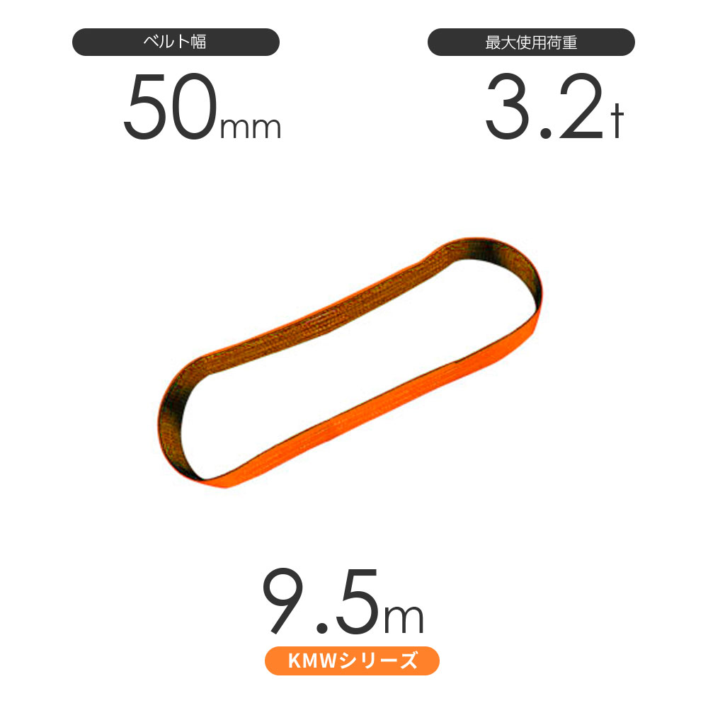 国産ナイロンスリング KMWシリーズ（1色） エンドレス形（N型）幅50mm×9.5m 使用荷重:3.2t 丸善織物