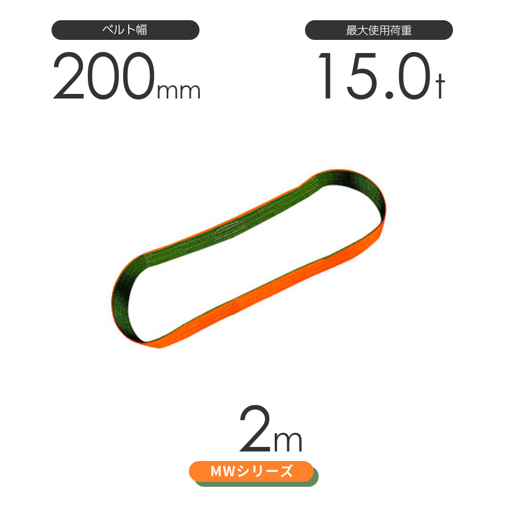 国産ナイロンスリング MWシリーズ（2色） エンドレス形（N型）幅200mm×2m 使用荷重:15.0t 丸善織物