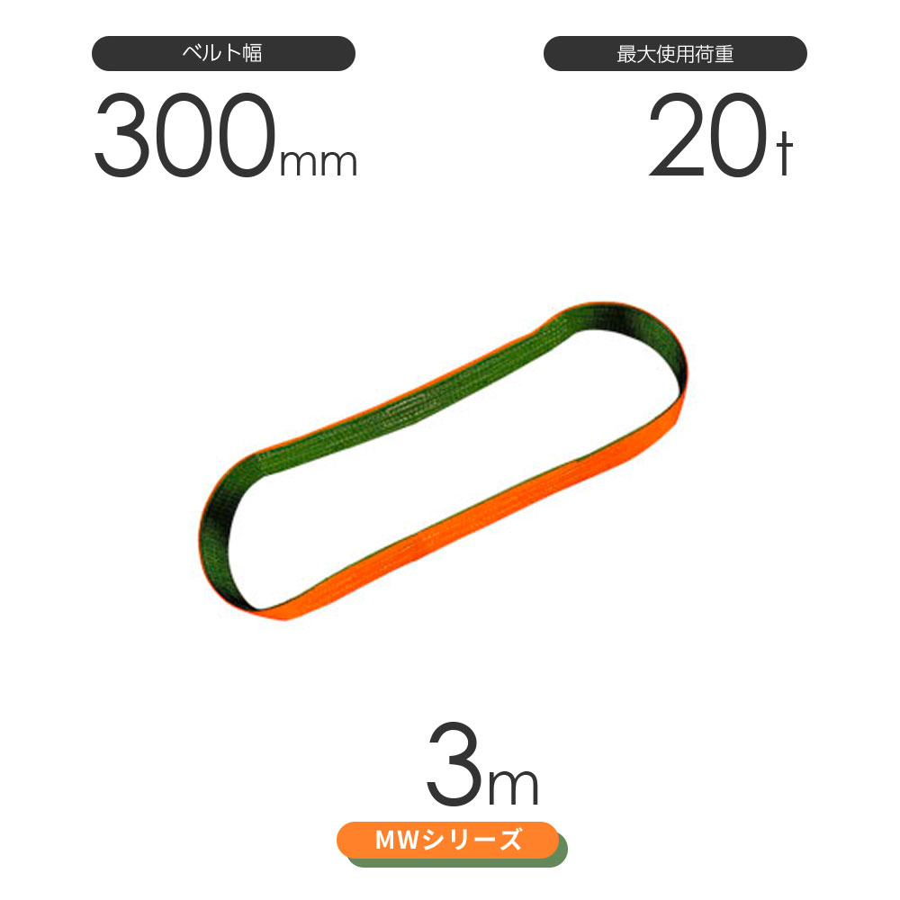 国産ナイロンスリング MWシリーズ（2色） エンドレス形（N型）幅300mm×3m 使用荷重:20t 丸善織物