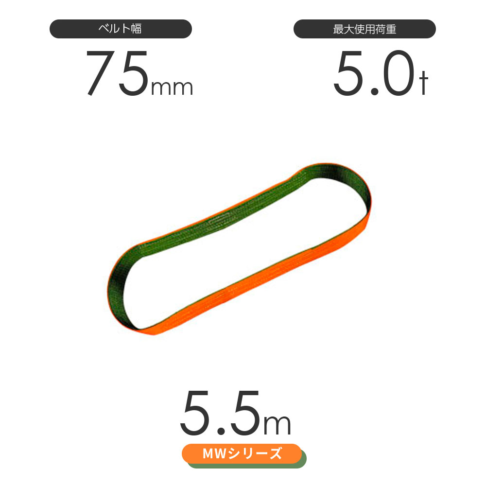 樂天商城 - 国産ナイロンスリング MWシリーズ（2色） エンドレス形（N型）幅75mm×5.5m 使用荷重:5.0t 丸善織物