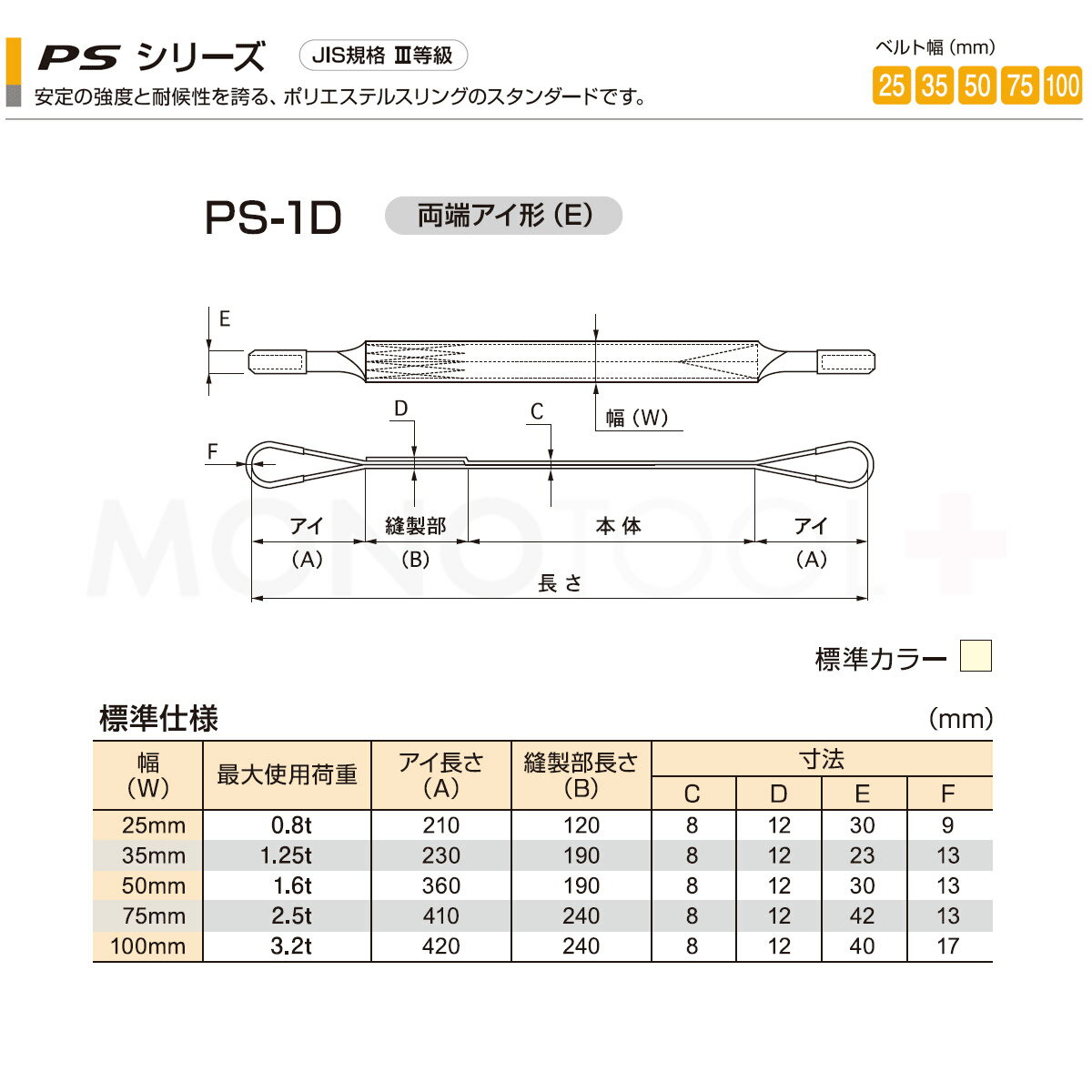 �񻺥ݥꥨ���ƥ륹��� PS���꡼�� ξü��������E������75mm��6m ���Ѳٽ�:2.5t ������ʪ