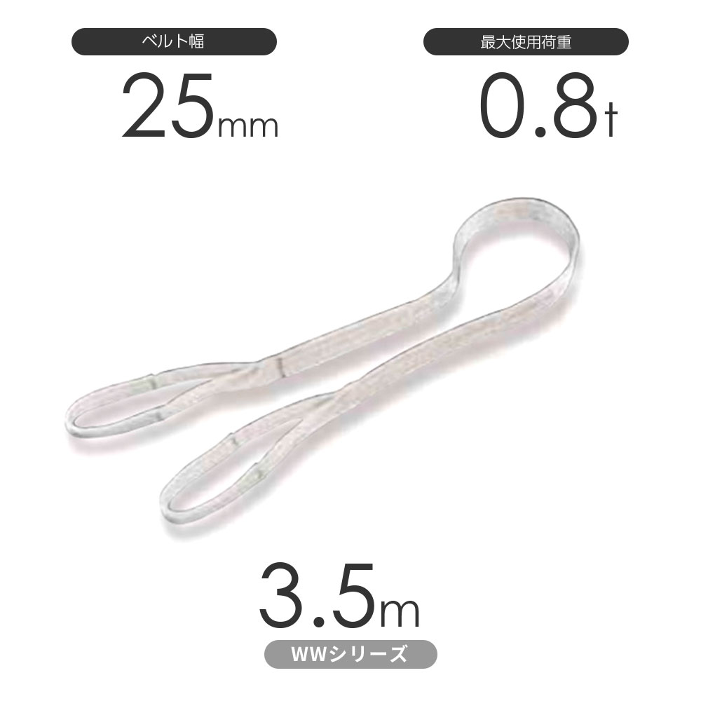 国産ナイロンスリング WWシリーズ（未染色） 両端アイ形（E型）幅25mm×3.5m 使用荷...