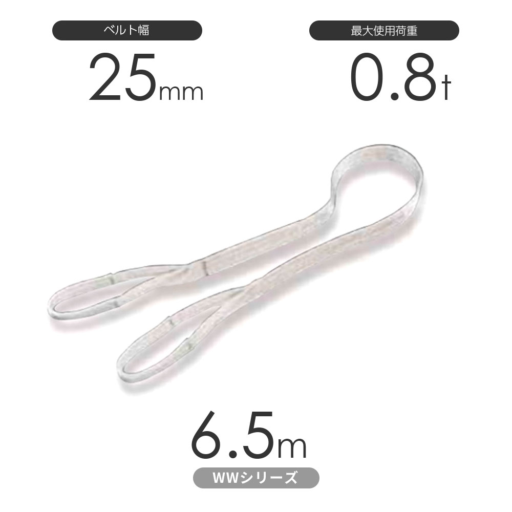 国産ナイロンスリング WWシリーズ（未染色） 両端アイ形（E型）幅25mm×6.5m 使用荷重:0.8t 丸善織物