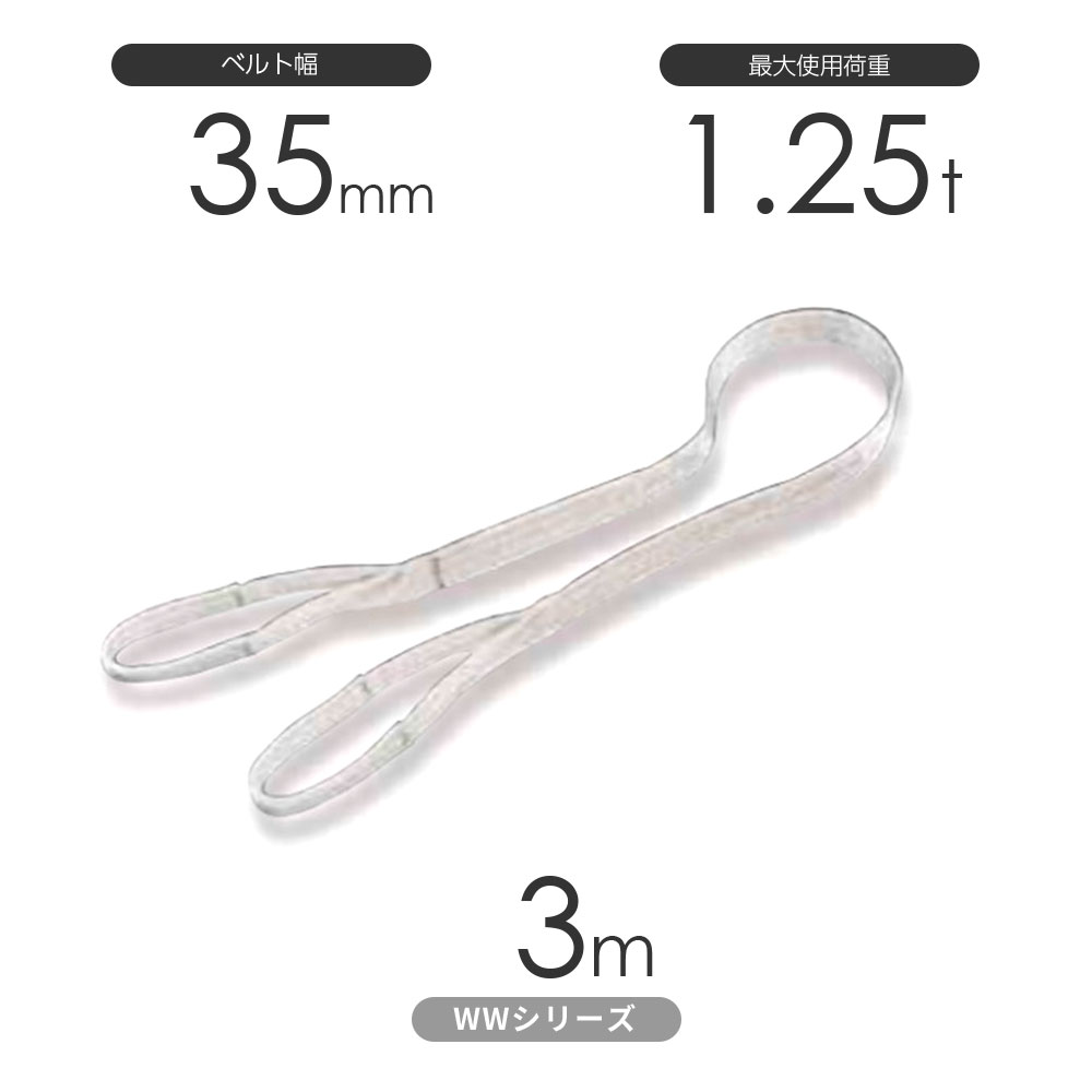 国産ナイロンスリング WWシリーズ（未染色） 両端アイ形（E型）幅35mm×3m 使用荷重:1.25t 丸善織物