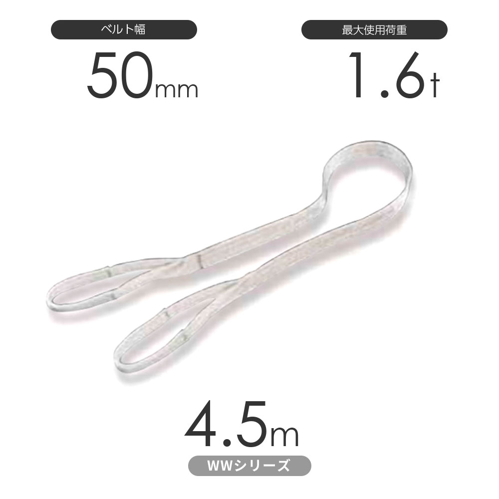 国産ナイロンスリング WWシリーズ（未染色） 両端アイ形（E型）幅50mm×4.5m 使用荷重:1.6t 丸善織物
