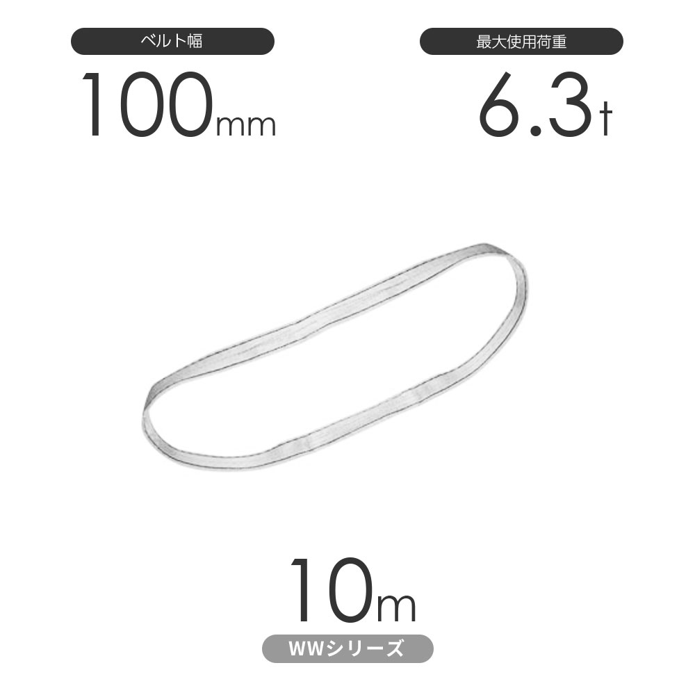 国産ナイロンスリング WWシリーズ（未染色） エンドレス形（N型）幅100mm×10m 使用荷重:6.3t 丸善織物