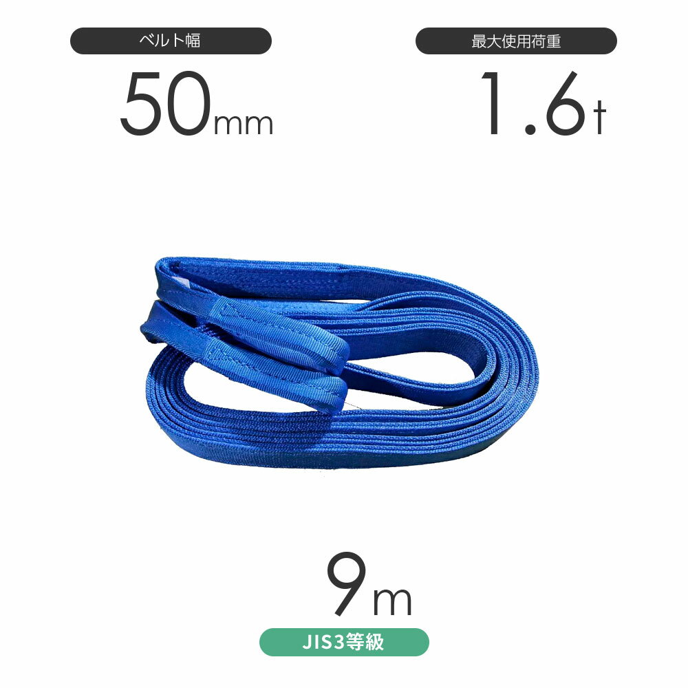 国産ポリエステルスリング AYスリング 両端アイ形（E型）幅50mm×9m 使用荷重:1.6t ...