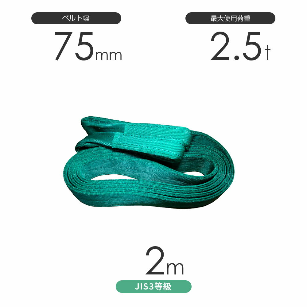 Rakuten - 国産ポリエステルスリング AYスリング 両端アイ形（E型）幅75mm×2m 使用荷重:2.5t 緑色 ベルトスリング