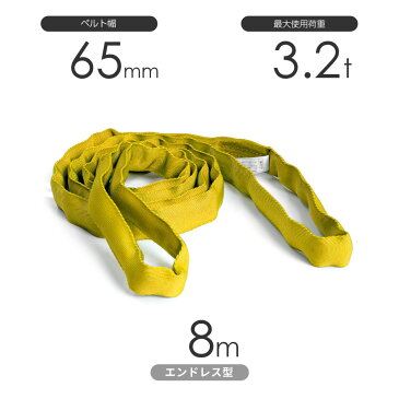 国産ソフトスリング トップスリング エンドレス形（TN型）使用荷重:3.2t×8m 黄色