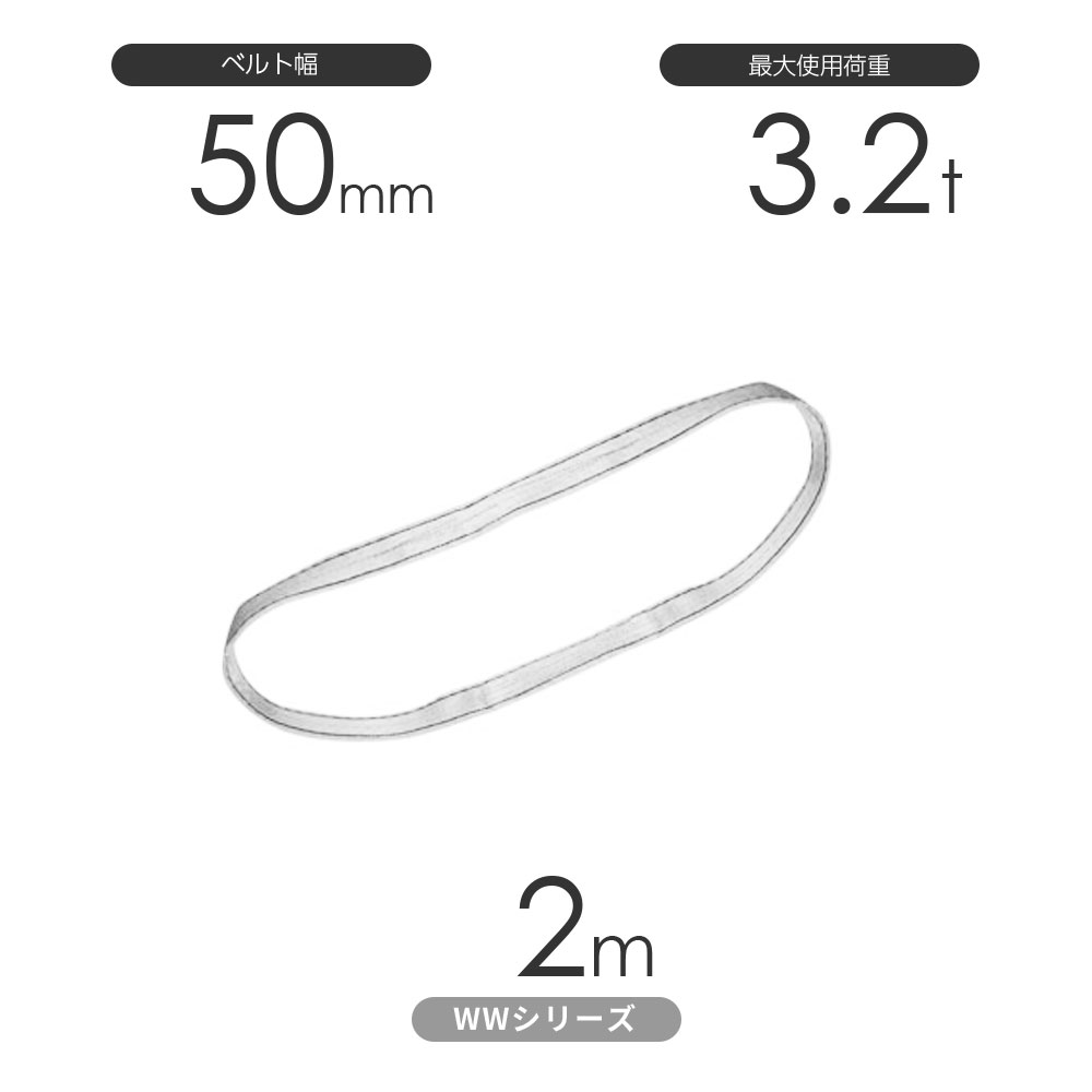 国産ナイロンスリング WWシリーズ（未染色） エンドレス形（N型）幅50mm×2m 使用荷重:3.2t 丸善織物