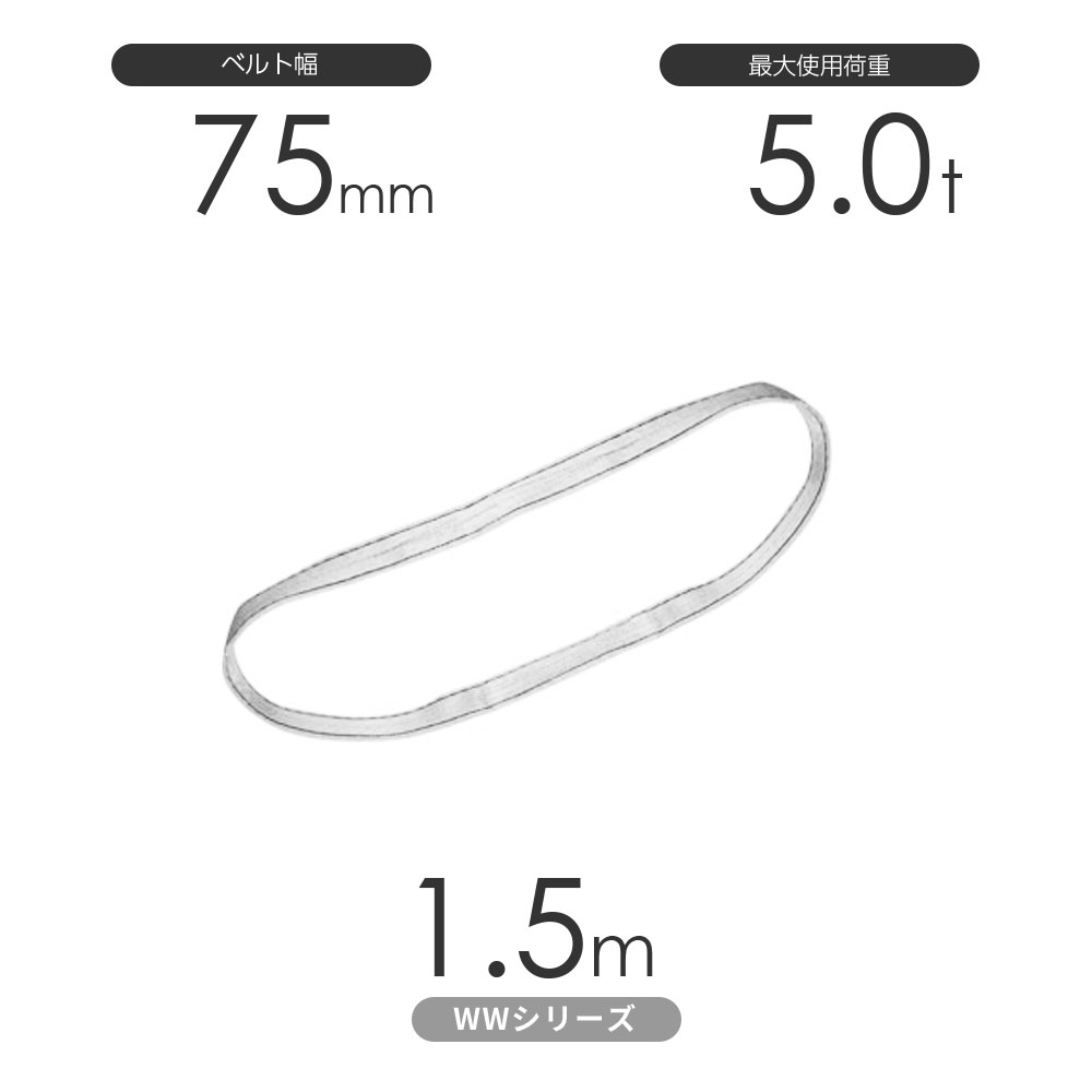 国産ナイロンスリング WWシリーズ（未染色） エンドレス形（N型）幅75mm×1.5m 使用荷重:5.0t 丸善織物