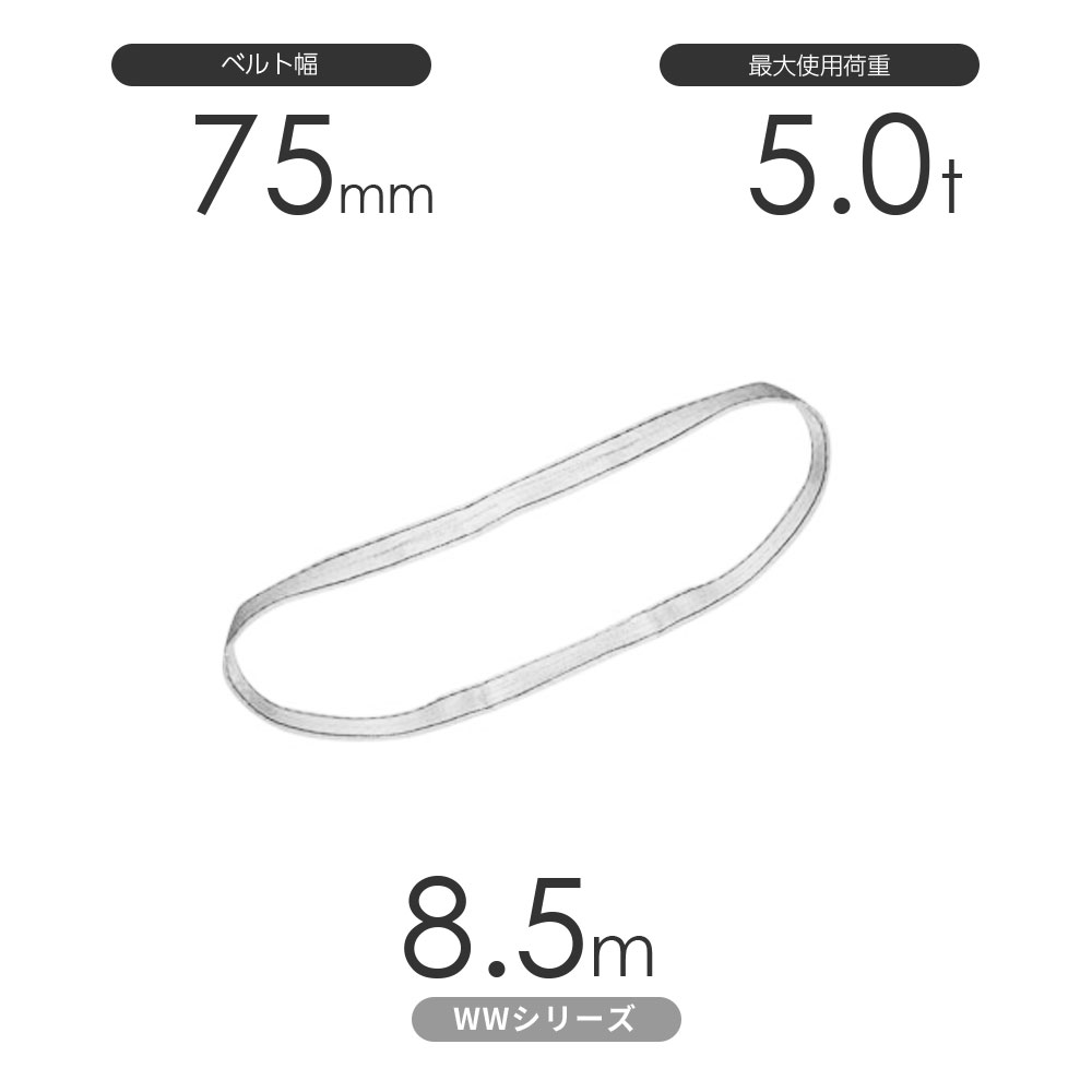 Rakuten - 国産ナイロンスリング WWシリーズ（未染色） エンドレス形（N型）幅75mm×8.5m 使用荷重:5.0t 丸善織物