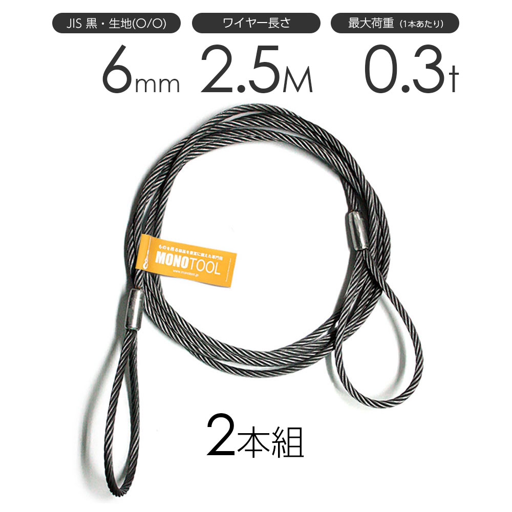 樂天商城 - 玉掛けワイヤーロープ 2本組 両アイロック加工 黒(O/O) 6mmx2.5m JISワイヤーロープ
