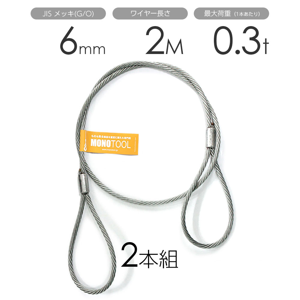 樂天商城 - 玉掛けワイヤー 2本組 両アイロック加工 メッキ 6mmx2m