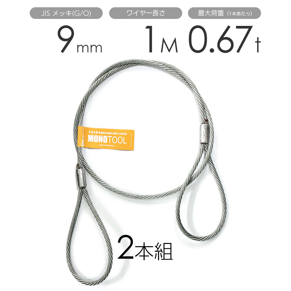 玉掛けワイヤー 2本組 両アイロック加工 メッキ 9mmx1m(4.0)