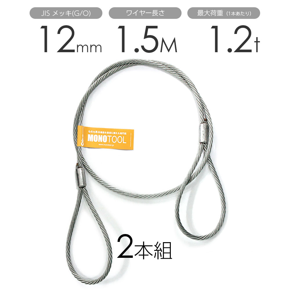 樂天商城 - 玉掛けワイヤー 2本組 両アイロック加工 メッキ 12mmx1.5m