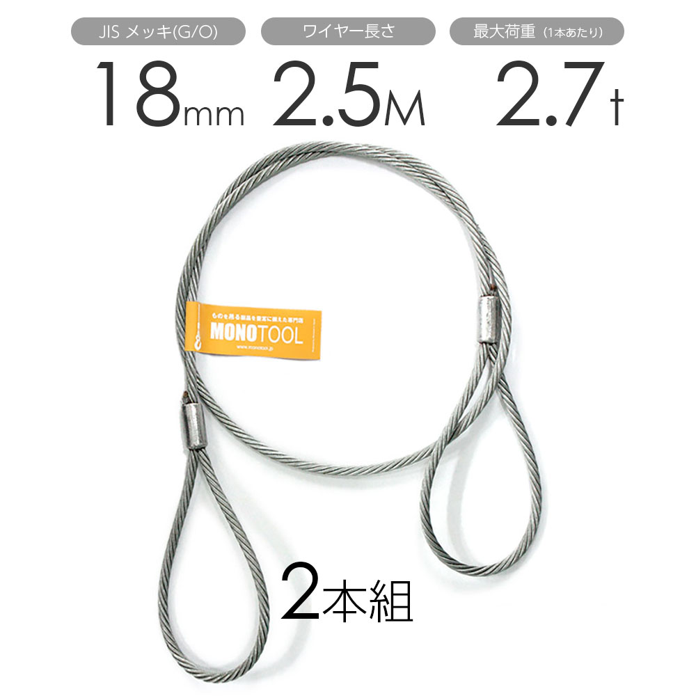 Rakuten - 玉掛けワイヤー 2本組 両アイロック加工 メッキ 18mmx2.5m