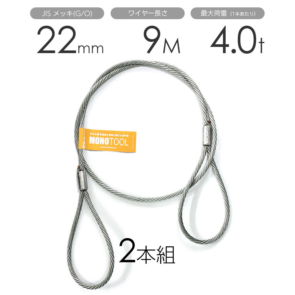 樂天商城 - 玉掛けワイヤー 2本組 両アイロック加工 メッキ 22mmx9m