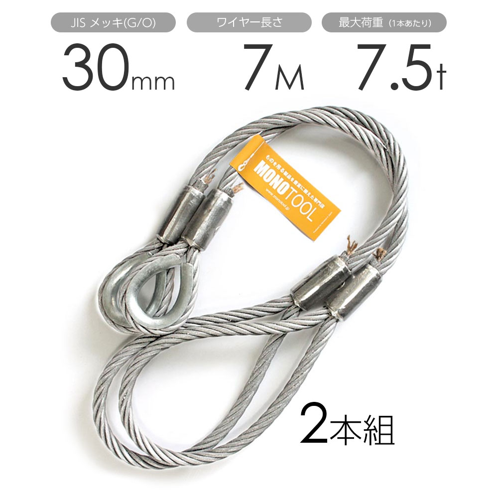 Rakuten - 玉掛けワイヤー 2本組 片シンブル・片アイ メッキ 30mmx7m
