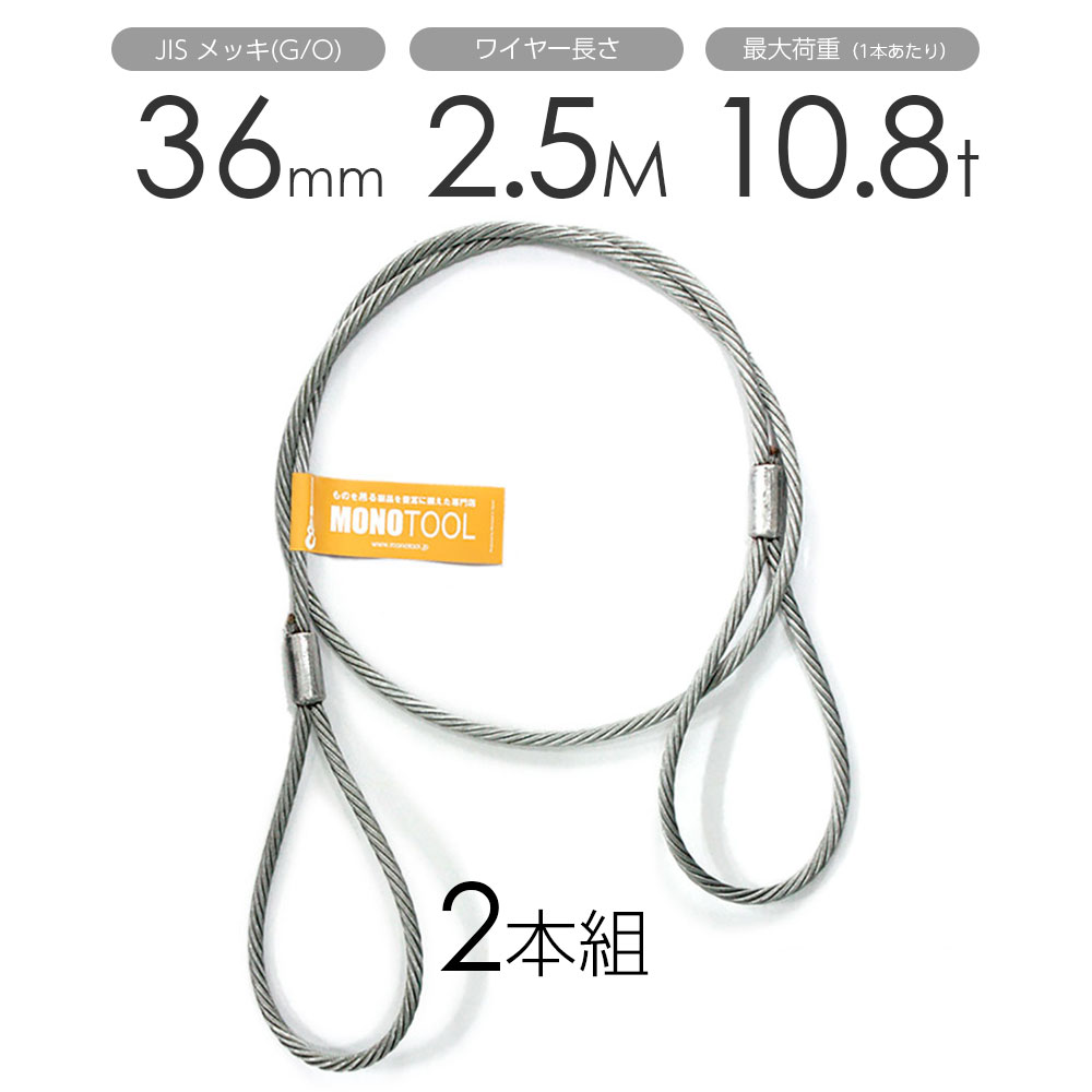 Rakuten - 玉掛けワイヤー 2本組 両アイロック加工 メッキ 36mmx2.5m