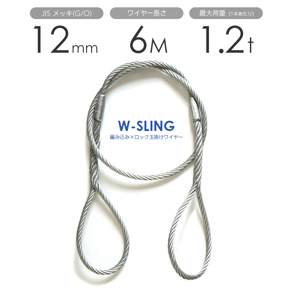 樂天商城 - ダブルスリング Φ12mmx6m ヒゲなし 玉掛けワイヤーロープ メッキ 1本