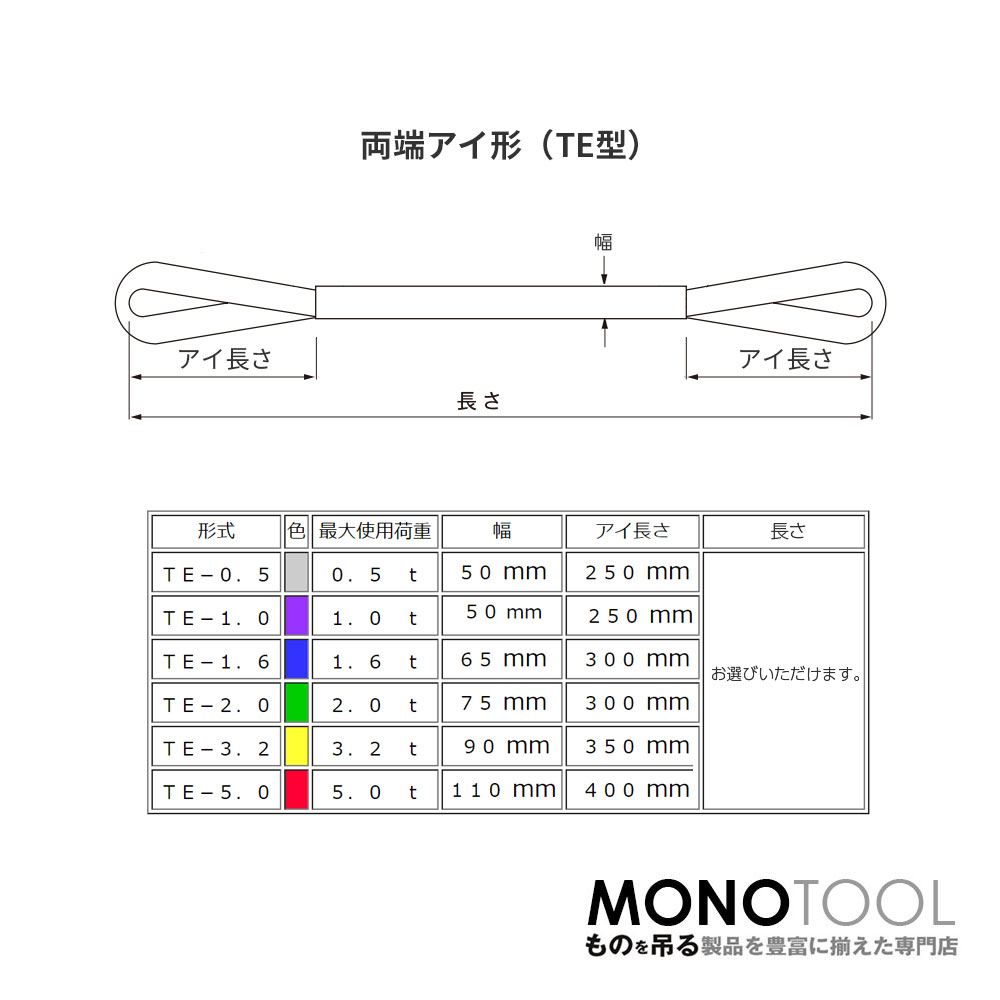 国産ソフトスリング トップスリング 両端アイ形（TE型）使用荷重:5.0t×4m 赤色 3