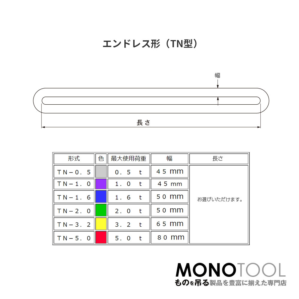 国産ソフトスリング トップスリング エンドレス形（TN型）使用荷重:1.6t×6.5m 青色