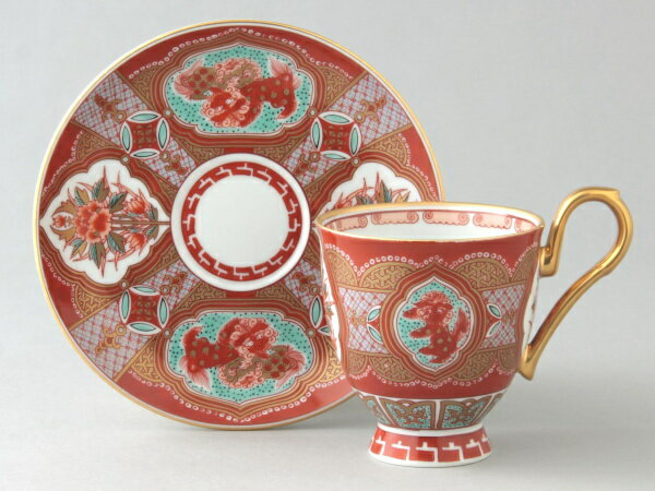 有田焼　赤濃木甲草花　コーヒー碗皿