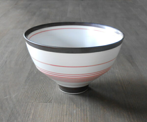 【名前入れ・文字入れ　15字以内】有田焼　呉須錆線紋（朱）　飯碗