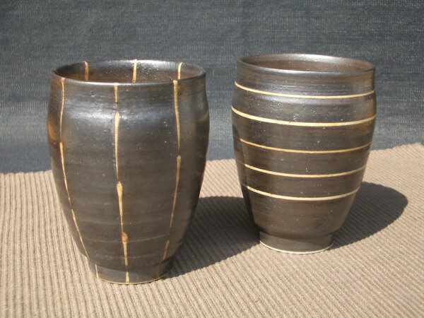 【名前入れ・文字入れ】 伊万里焼 黒陶千段・十草ロクロ目ビアグラス ペアセット