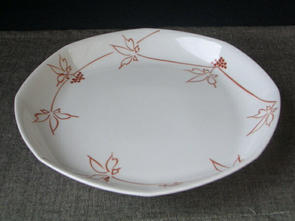 伊万里焼　うこぎ（赤）　八角大皿