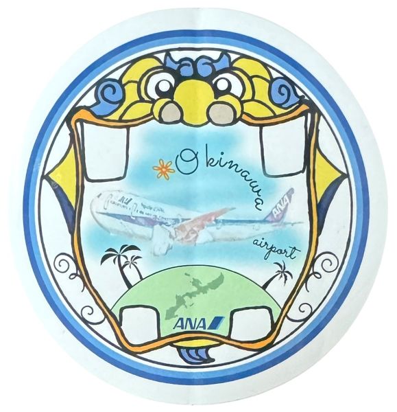 訳有 全日空 沖縄空港 シーサー ステッカー ANA OKINAWA AIR PORT STICKER 飛行機 旅客機 ジャンボ ジェット シール コラボ ハイサイ 限定