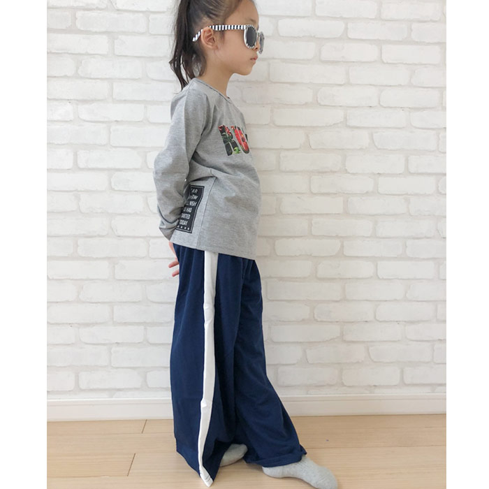 【メール便送料無料】NEXTWALLラインワイドパンツ子供服キッズ女の子ガールズロングパンツミニ裏毛韓国子供服無地ジュニアダンス長ズボン150cm160cmボトムス「218-12」