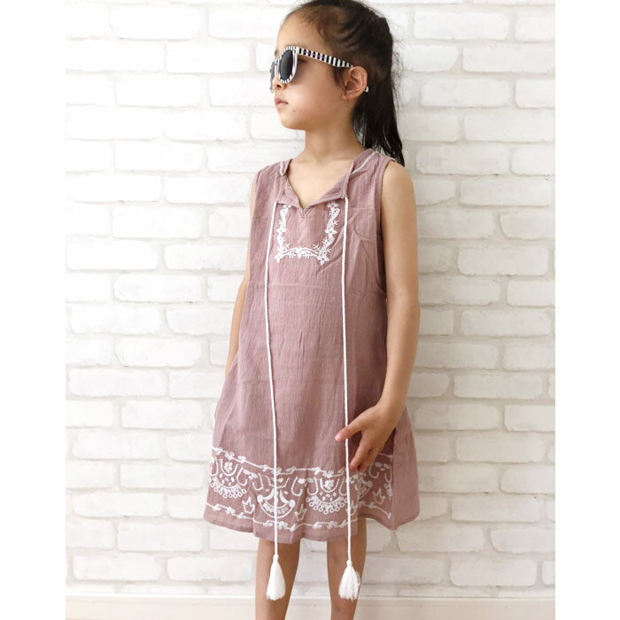 ノースリーブチュニック キッズ 子供服 ボヘミアンチュニック ノースリーブトップス ナチュラル 女の子 布帛 刺繍入りトップス ジュニア 120cm 130cm 140cm 150cm 160cm「R39-03」 3