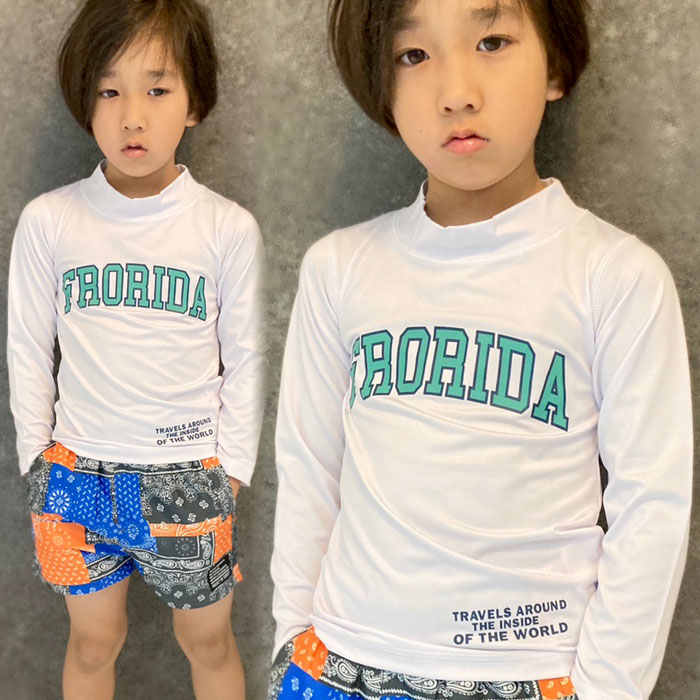 【送料無料】長袖ラッシュガード キッズ 水着 子供用 男の子 女の子 プリント ロゴ...