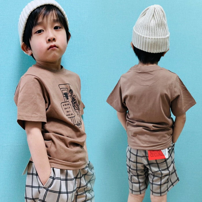 キッズTシャツ子供服半袖クルーネック男の子女の子ボーイズガールズプリント手書き風ロゴジュニアアメカジ110cm120cm130cm140cm150cm160cm「521-107.108」