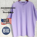 【送料無料】メンズ Tシャツ 半袖 ビッグ BIG 大きめ ゆったり ヘンリーネック 無地 綿 コットン USAコットン カジュアル M L XL「SJ21-106」