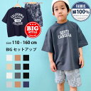 キッズ セットアップ 上下セット 子供服 半袖Tシャツ 男の子 女の子 ハーフパンツ ビッグシルエット BIG ペイズリー プリント ロゴ バックプリント ジュニア カジュアル 110cm 120cm 130cm 140cm 150cm 160cm「122-03.322-04」