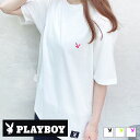 【送料無料】レディース 半袖 Tシャツ PLAYBOY プレイボーイ ワンポイント刺繍 半袖 クルーネック ロゴ カジュアル M L XL「P32-100」